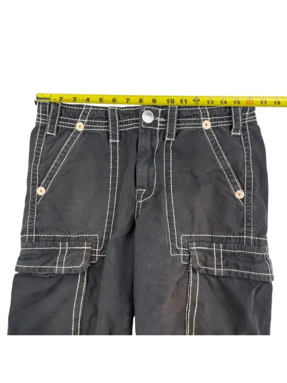 VTG True Religion Men's Y2K Thick Stitch Cut-Off Cargo Shorts Black • Size 30